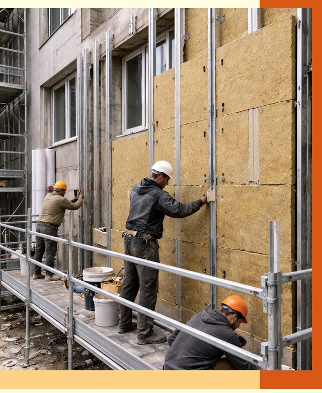 Утепление вентилируемого фасада в Кронштадте от 5843 руб/м2 — монтаж и утепление вентфасад | ТепломастерКрн